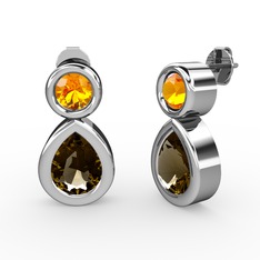 İkili Damla Küpe - Dumanlı kuvars ve sitrin 925 ayar gümüş küpe #yrnz3i