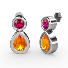 İkili Damla Küpe - Sitrin ve rodolit garnet 14 ayar beyaz altın küpe #ywdd63