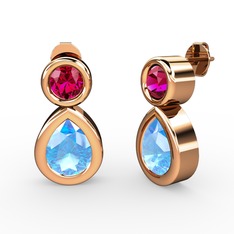 İkili Damla Küpe - Akuamarin ve rodolit garnet 14 ayar rose altın küpe #yzywsg