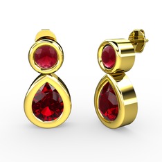 Garnet ve kök yakut 18 ayar altın küpe