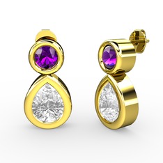 İkili Damla Küpe - Beyaz zirkon ve ametist 925 ayar altın kaplama gümüş küpe #zb2v3n