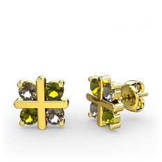 Dört Taşlı Küpe - Dumanlı kuvars ve peridot 18 ayar altın küpe #1010w79