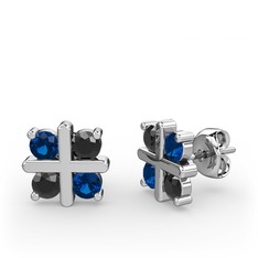 Dört Taşlı Küpe - Lab safir ve siyah zirkon 8 ayar beyaz altın küpe #104q2qo