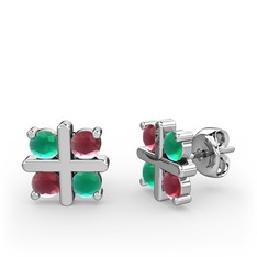 Kök zümrüt ve kök yakut 8 ayar beyaz altın küpe