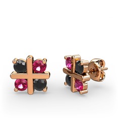 Dört Taşlı Küpe - Siyah zirkon ve rodolit garnet 18 ayar rose altın küpe #10d6qqp