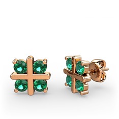 Dört Taşlı Küpe - Yeşil kuvars 8 ayar rose altın küpe #10fnsjh