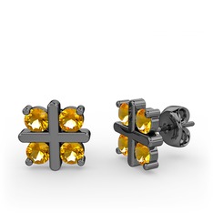 Dört Taşlı Küpe - Sitrin 925 ayar siyah rodyum kaplama gümüş küpe #10w7rn5