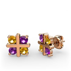 Dört Taşlı Küpe - Sitrin ve ametist 8 ayar rose altın küpe #11jsy5f