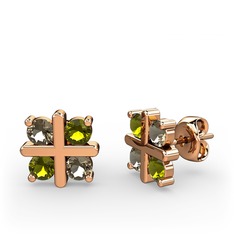 Dört Taşlı Küpe - Dumanlı kuvars ve peridot 8 ayar rose altın küpe #11ustv2