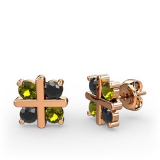 Dört Taşlı Küpe - Peridot ve siyah zirkon 18 ayar rose altın küpe #12aw54j