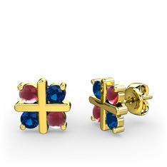 Dört Taşlı Küpe - Kök yakut ve lab safir 8 ayar altın küpe #12jtru1