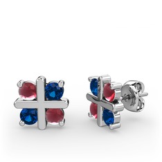 Kök yakut ve lab safir 14 ayar beyaz altın küpe