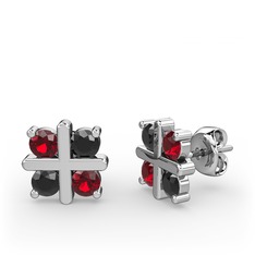 Garnet ve siyah zirkon 8 ayar beyaz altın küpe