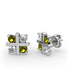 Dört Taşlı Küpe - Peridot ve pırlanta 8 ayar beyaz altın küpe (0.96 karat) #13hg8va