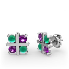 Kök zümrüt ve ametist 925 ayar gümüş küpe