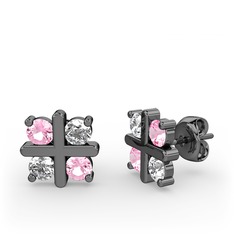 Dört Taşlı Küpe - Pembe kuvars ve swarovski 925 ayar siyah rodyum kaplama gümüş küpe #13syt3e