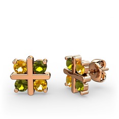 Dört Taşlı Küpe - Sitrin ve peridot 14 ayar rose altın küpe #17bv2ce