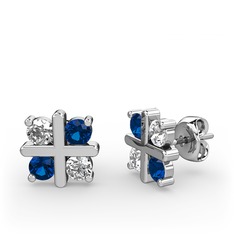 Swarovski ve lab safir 925 ayar gümüş küpe