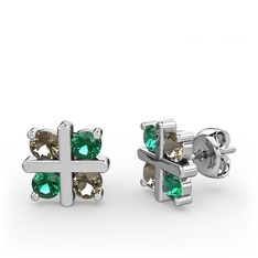 Dumanlı kuvars ve yeşil kuvars 14 ayar beyaz altın küpe