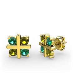 Yeşil kuvars ve peridot 14 ayar altın küpe