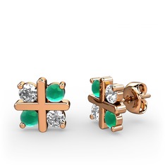 Dört Taşlı Küpe - Pırlanta ve kök zümrüt 18 ayar rose altın küpe (0.96 karat) #18nat4d