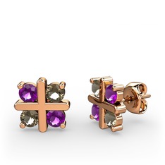 Dört Taşlı Küpe - Ametist ve dumanlı kuvars 14 ayar rose altın küpe #19t0uzq