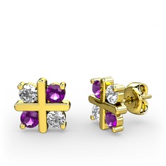 Swarovski ve ametist 14 ayar altın küpe