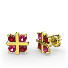 Dört Taşlı Küpe - Garnet ve rodolit garnet 14 ayar altın küpe #1apzff4