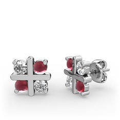 Dört Taşlı Küpe - Swarovski ve kök yakut 14 ayar beyaz altın küpe #1b5jme1