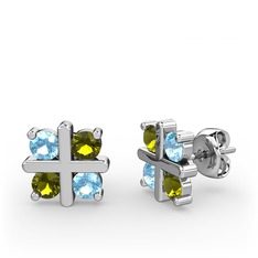Akuamarin ve peridot 8 ayar beyaz altın küpe