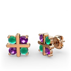 Dört Taşlı Küpe - Kök zümrüt ve ametist 925 ayar rose altın kaplama gümüş küpe #1bcsnxg