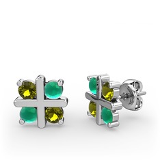 Dört Taşlı Küpe - Peridot ve kök zümrüt 8 ayar beyaz altın küpe #1bsnk5s