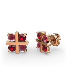 Dört Taşlı Küpe - Kök yakut ve garnet 18 ayar rose altın küpe #1bu5d8k