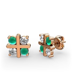Dört Taşlı Küpe - Kök zümrüt ve swarovski 8 ayar rose altın küpe #1c2vq26