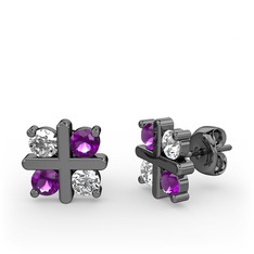 Dört Taşlı Küpe - Swarovski ve ametist 925 ayar siyah rodyum kaplama gümüş küpe #1coyxpj