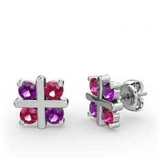 Ametist ve rodolit garnet 925 ayar gümüş küpe