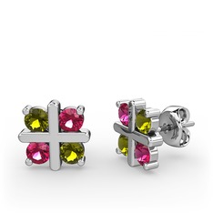 Peridot ve rodolit garnet 14 ayar beyaz altın küpe