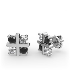 Dört Taşlı Küpe - Siyah zirkon ve swarovski 18 ayar beyaz altın küpe #1e9tgdl