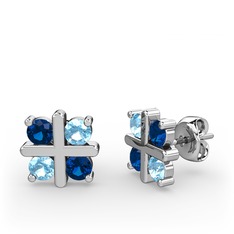 Lab safir ve akuamarin 14 ayar beyaz altın küpe