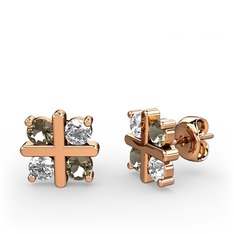 Dört Taşlı Küpe - Dumanlı kuvars ve swarovski 925 ayar rose altın kaplama gümüş küpe #1effs8v