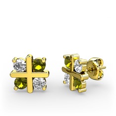 Dört Taşlı Küpe - Pırlanta ve peridot 8 ayar altın küpe (0.96 karat) #1fm7v54