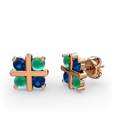 Dört Taşlı Küpe - Lab safir ve kök zümrüt 925 ayar rose altın kaplama gümüş küpe #1gk1fya