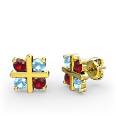 Garnet ve akuamarin 8 ayar altın küpe