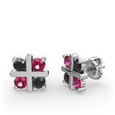 Dört Taşlı Küpe - Siyah zirkon ve rodolit garnet 925 ayar gümüş küpe #1h9po41