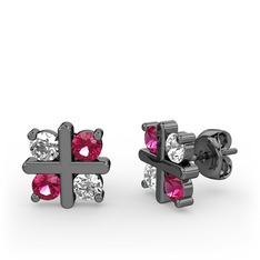 Dört Taşlı Küpe - Swarovski ve rodolit garnet 925 ayar siyah rodyum kaplama gümüş küpe #1hbvg5p