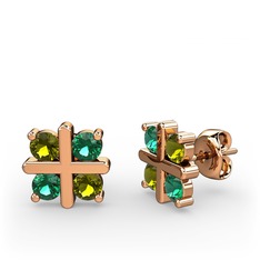 Dört Taşlı Küpe - Peridot ve yeşil kuvars 8 ayar rose altın küpe #1hpgypf