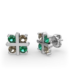 Dört Taşlı Küpe - Yeşil kuvars ve dumanlı kuvars 8 ayar beyaz altın küpe #1hvkeq4