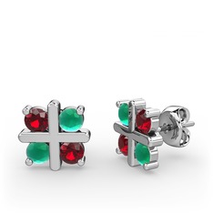 Garnet ve kök zümrüt 8 ayar beyaz altın küpe