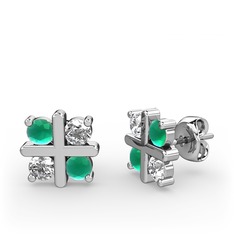 Kök zümrüt ve swarovski 18 ayar beyaz altın küpe