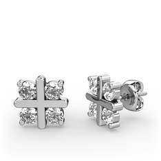 Dört Taşlı Küpe - Beyaz zirkon ve swarovski 18 ayar beyaz altın küpe #1ig2e0o